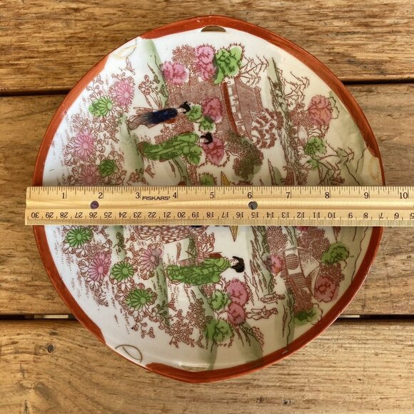 Vintage Plate Geisha Design Hand Painted Serving Dish 1930-40’s Red Rim Japanese - Picture 5 of 5